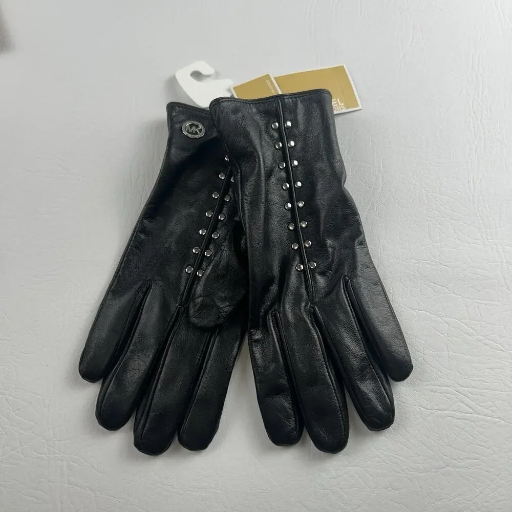 Michael Kors Women Black Leather Gloves Size XL Genuine Leather NWT